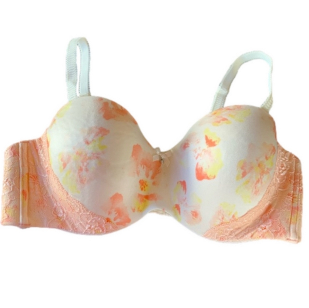 Floral Lace Push-Up Bra - Peach and Yellow 🇨🇦